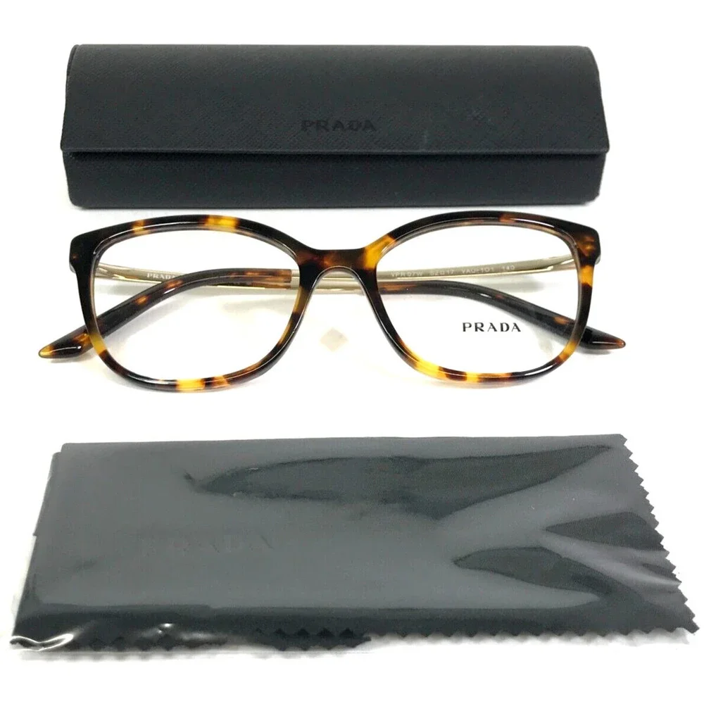 PRADA Eyeglasses Frames VPR 07W VAU-1O1 Brown Tortoise Gold Cat Eye 52-17-140